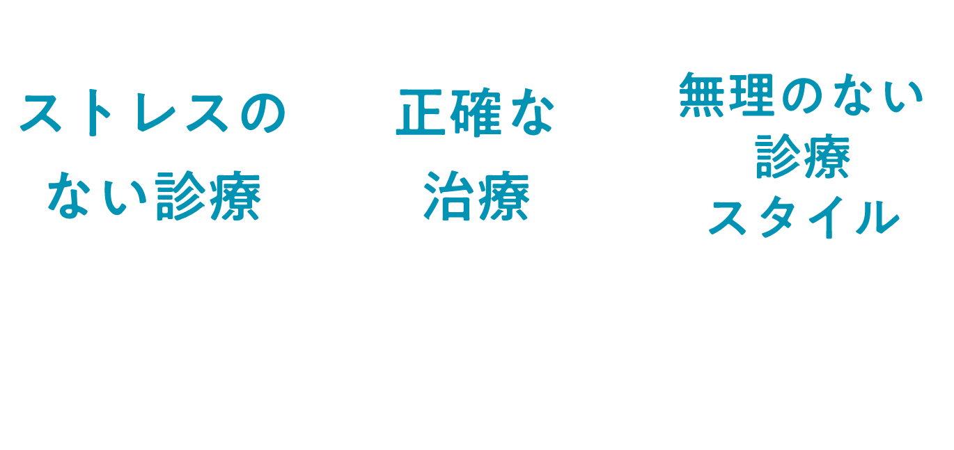 ストレスのない診療/正確な治療/無理のない診療スタイル